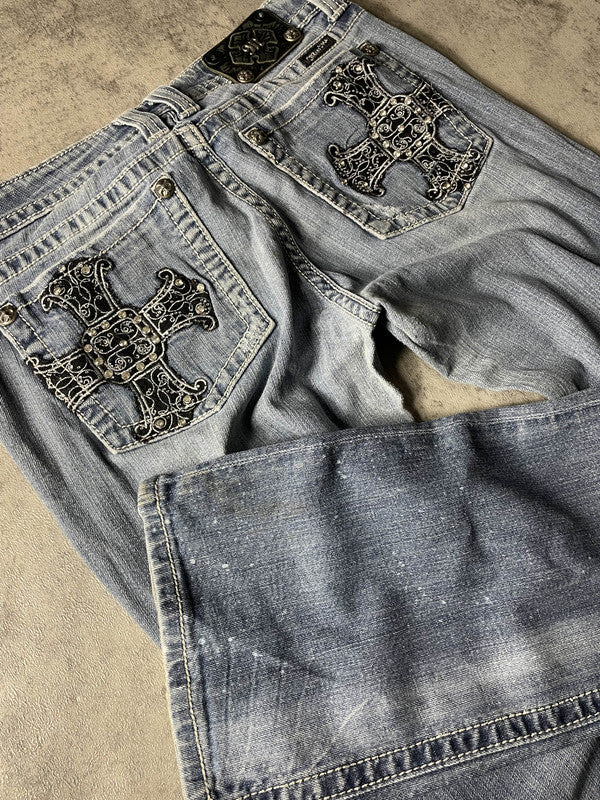 Miss Me Bootcut Jeans M Vintage y2k Rare Hip Hop Embroidered #YK4684