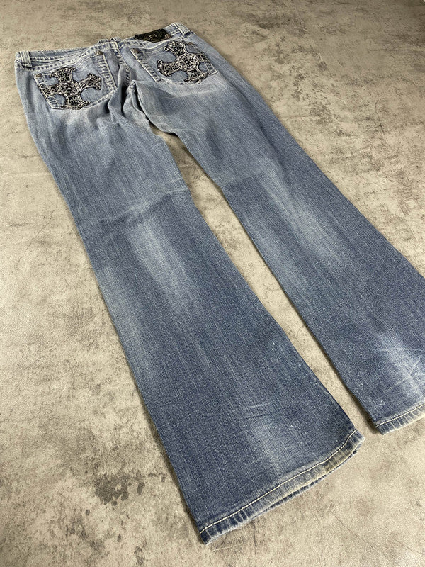 Miss Me Bootcut Jeans M Vintage y2k Rare Hip Hop Embroidered #YK4684