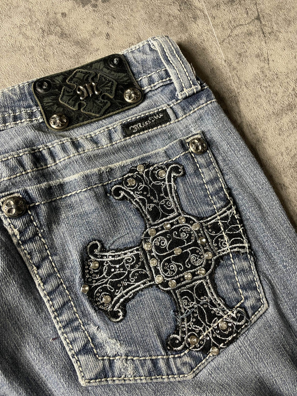 Miss Me Bootcut Jeans M Vintage y2k Rare Hip Hop Embroidered #YK4684