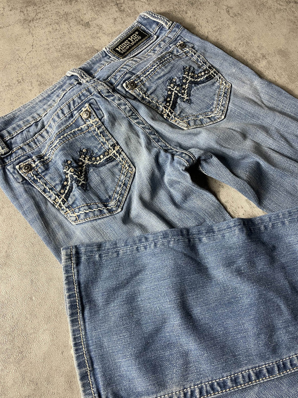 Miss Me Bootcut Jeans S Vintage Y2k Rare Hip Hop Embroidered #PI6831