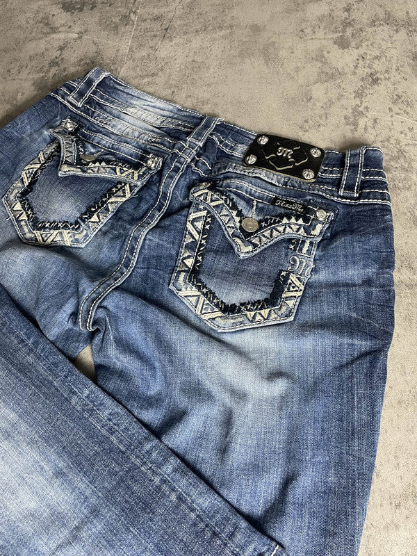 Miss Me Capri Jeans M Vintage y2k rare Bootcut Hip Hop Embroidered #IY7494