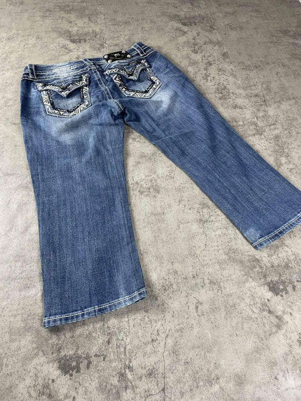 Miss Me Capri Jeans M Vintage y2k rare Bootcut Hip Hop Embroidered #IY7494