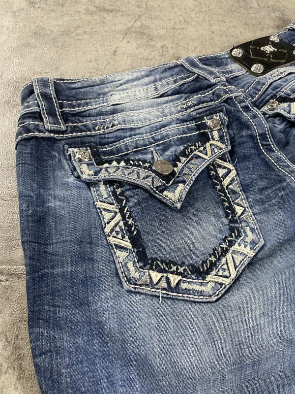 Miss Me Capri Jeans M Vintage y2k rare Bootcut Hip Hop Embroidered #IY7494