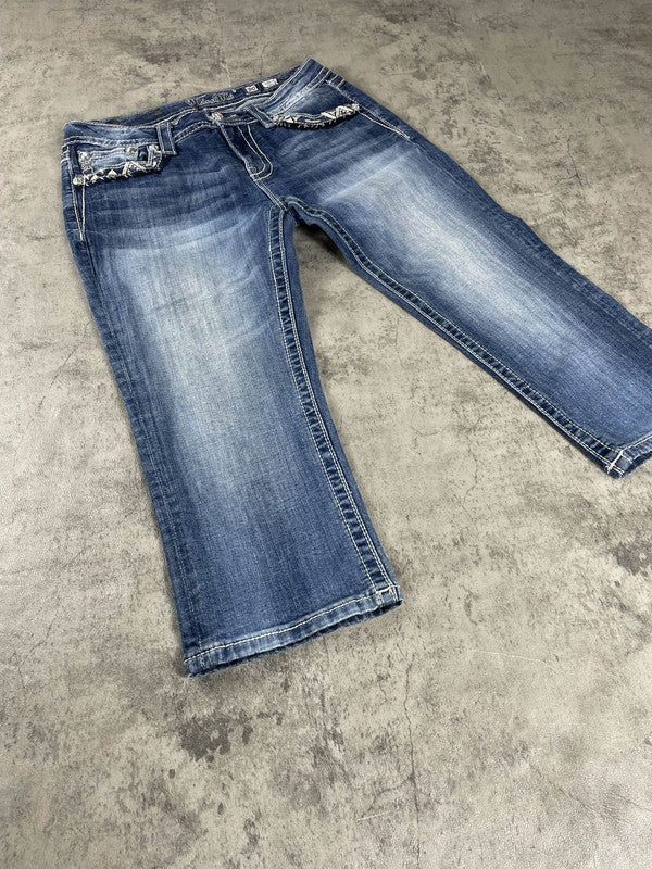 Miss Me Capri Jeans M Vintage y2k rare Bootcut Hip Hop Embroidered #IY7494