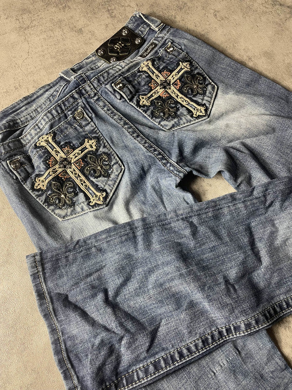 Miss Me Jeans M Bootcut Vintage y2k Hip Hop Embroidered #AH7781