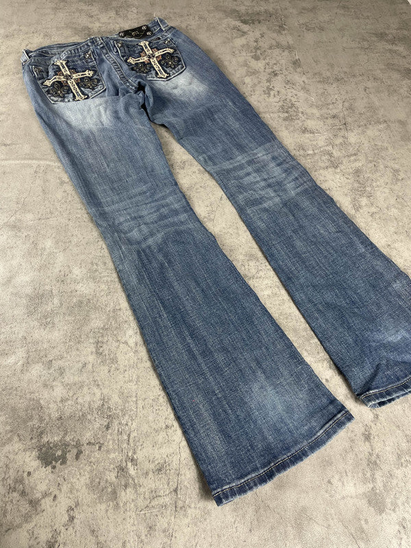 Miss Me Jeans M Bootcut Vintage y2k Hip Hop Embroidered #AH7781