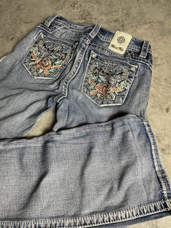 Miss Me Jeans S Bootcut Vintage y2k Hip Hop Embroidered Rare #EH0261