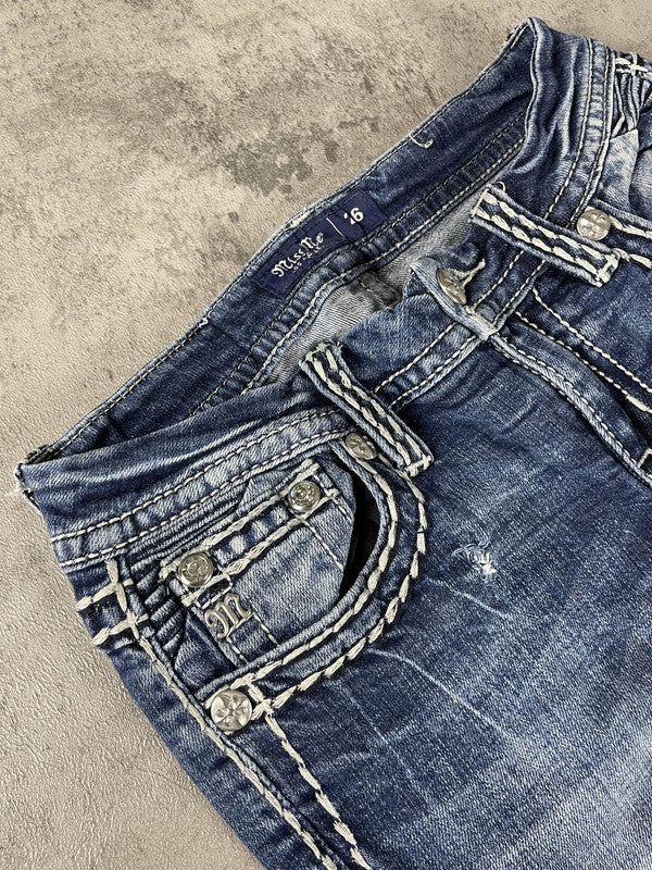 Miss Me Jeans XS Bootcut Vintage Y2K Rare Hip Hop Embroidered #RC0628