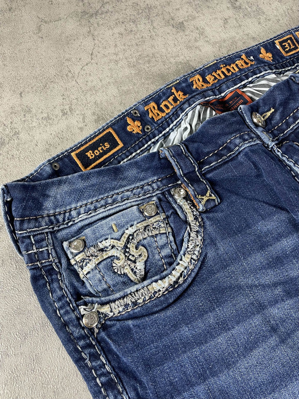 RR Jeans W Bootcut M Vintage y2k Rare Hip Hop Embroidered #HX6729