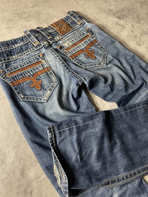 RR L Baggy Jeans Vintage y2k Rare Hip Hop Embroidered #NP0588