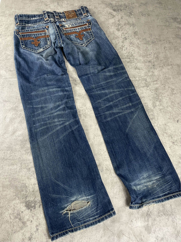 RR L Baggy Jeans Vintage y2k Rare Hip Hop Embroidered #NP0588