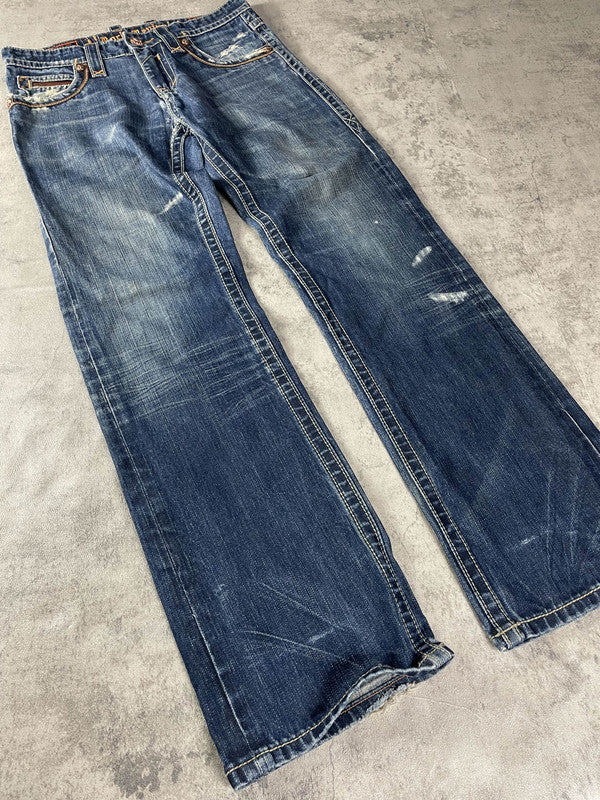RR L Baggy Jeans Vintage y2k Rare Hip Hop Embroidered #NP0588