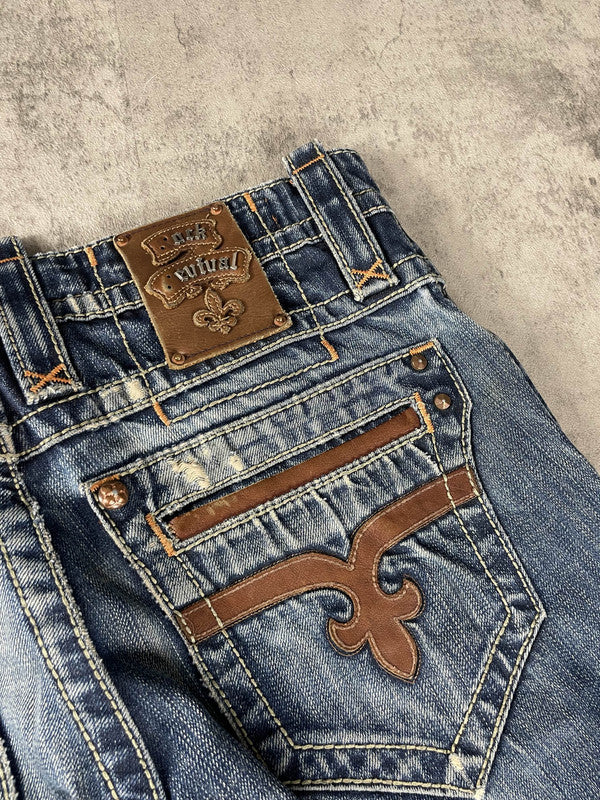 RR L Baggy Jeans Vintage y2k Rare Hip Hop Embroidered #NP0588