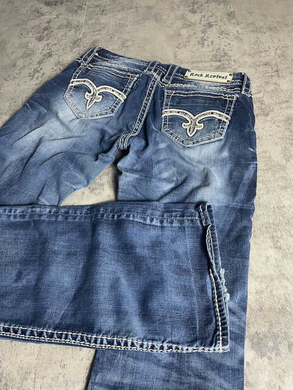 Rock Revival Bootcut Jeans M Vintage Y2k Rare Hip Hop Embroidered #EW0311