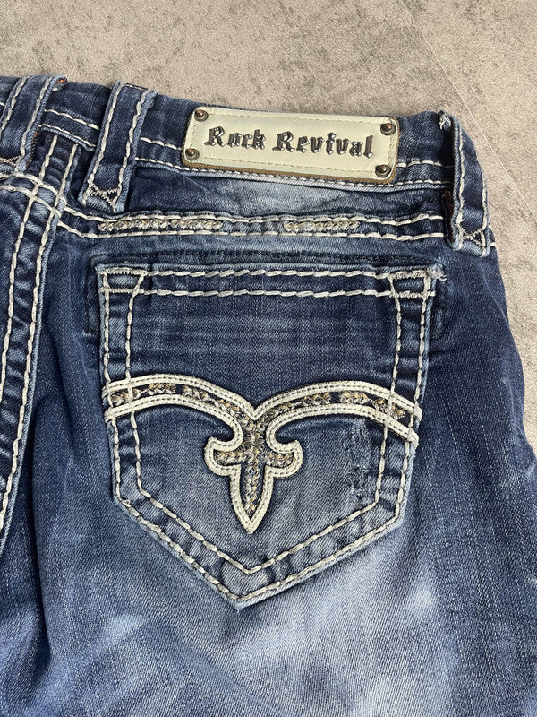 Rock Revival Bootcut Jeans M Vintage Y2k Rare Hip Hop Embroidered #EW0311