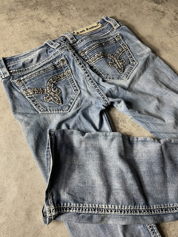 Rock Revival Jeans Bootcut W Vintage y2k rare M Hip Hop Embroidered #LD5924