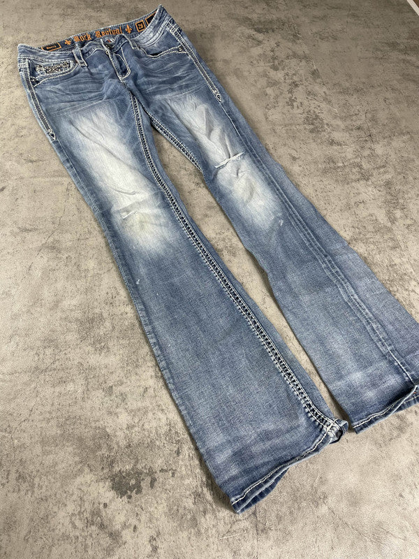 Rock Revival Jeans Bootcut W Vintage y2k rare M Hip Hop Embroidered #LD5924