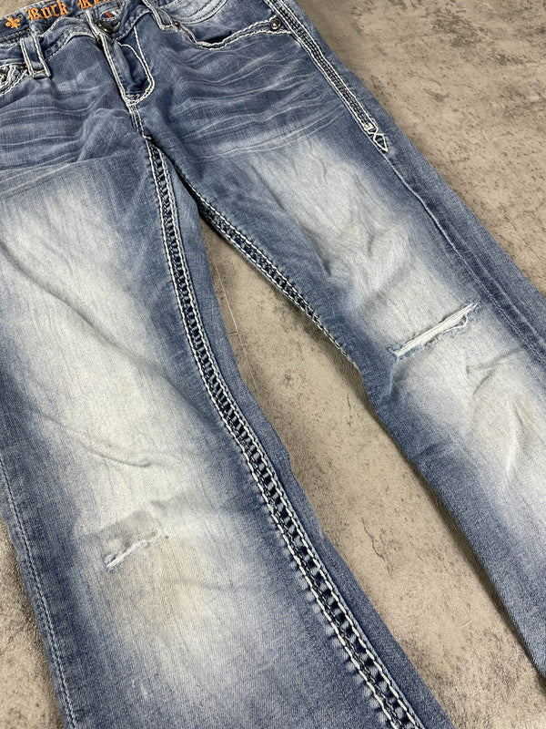 Rock Revival Jeans Bootcut W Vintage y2k rare M Hip Hop Embroidered #LD5924