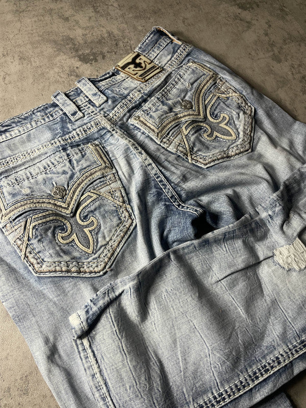 Rock Revival Jeans L Straight Leg Vintage Y2k Rare Hip Hop Embroidered #EP2212