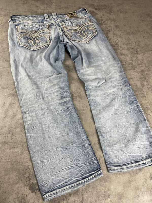 Rock Revival Jeans L Straight Leg Vintage Y2k Rare Hip Hop Embroidered #EP2212