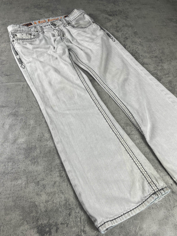 Rock Revival Jeans M Baggy Vintage y2k Rare Hip Hop Embroidered #PG5032