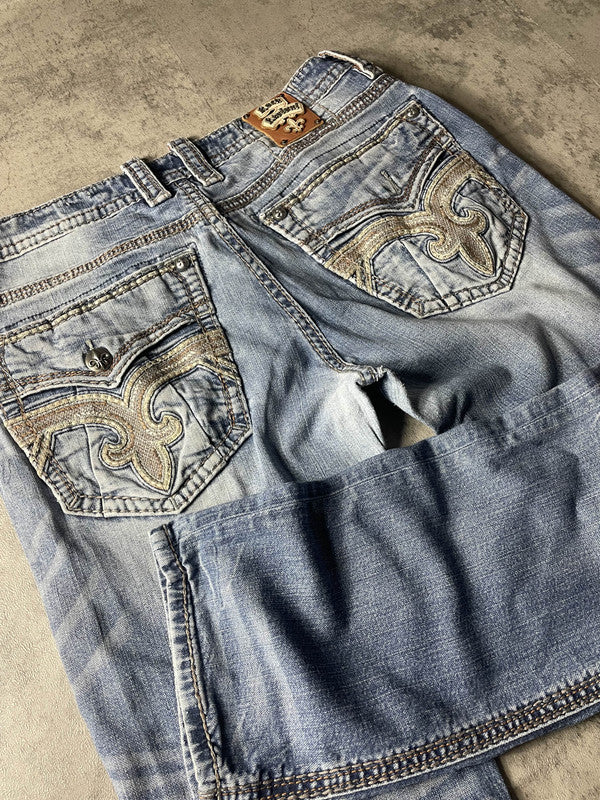 Rock Revival Jeans M Vintage y2k Rare Baggy Hip Hop Embroidered #EF2411