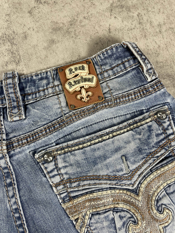 Rock Revival Jeans M Vintage y2k Rare Baggy Hip Hop Embroidered #EF2411