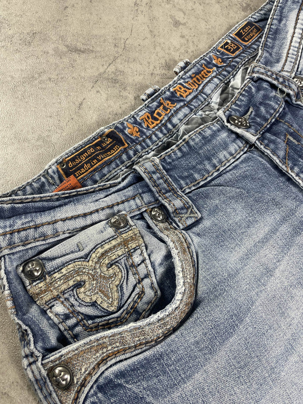 Rock Revival Jeans M Vintage y2k Rare Baggy Hip Hop Embroidered #EF2411