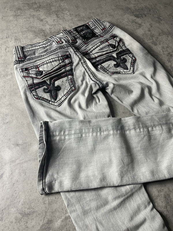 Rock Revival Jeans M Vintage y2k Straight Denim Hip Hop Embroidered #QI0144