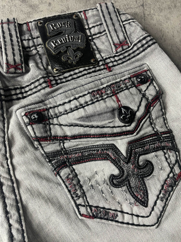 Rock Revival Jeans M Vintage y2k Straight Denim Hip Hop Embroidered #QI0144