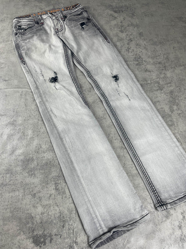 Rock Revival Jeans M Vintage y2k Straight Denim Hip Hop Embroidered #QI0144