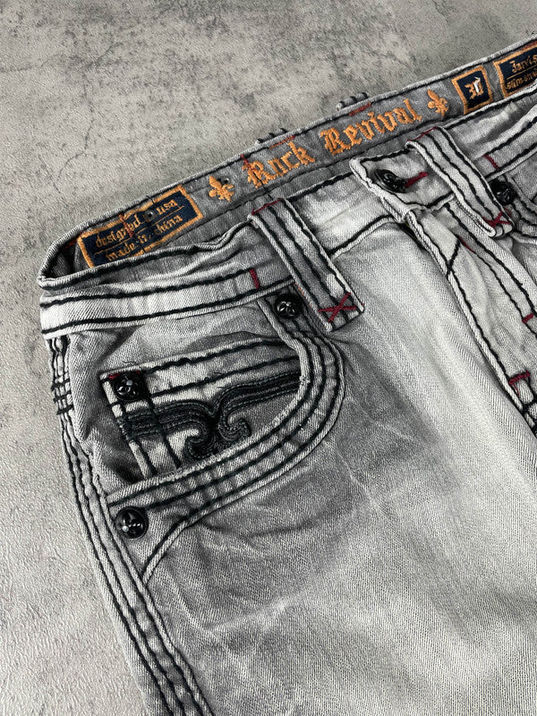 Rock Revival Jeans M Vintage y2k Straight Denim Hip Hop Embroidered #QI0144