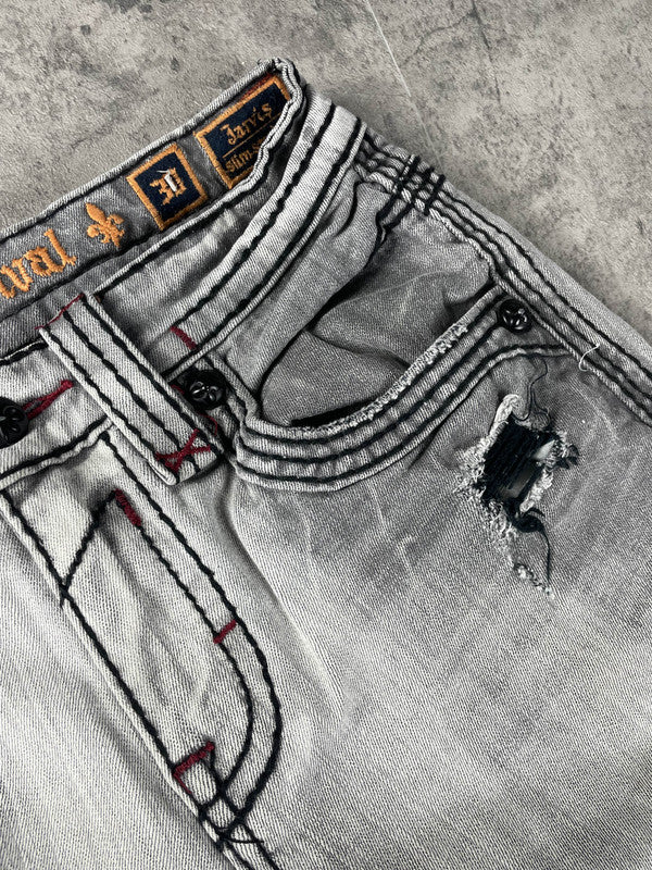 Rock Revival Jeans M Vintage y2k Straight Denim Hip Hop Embroidered #QI0144