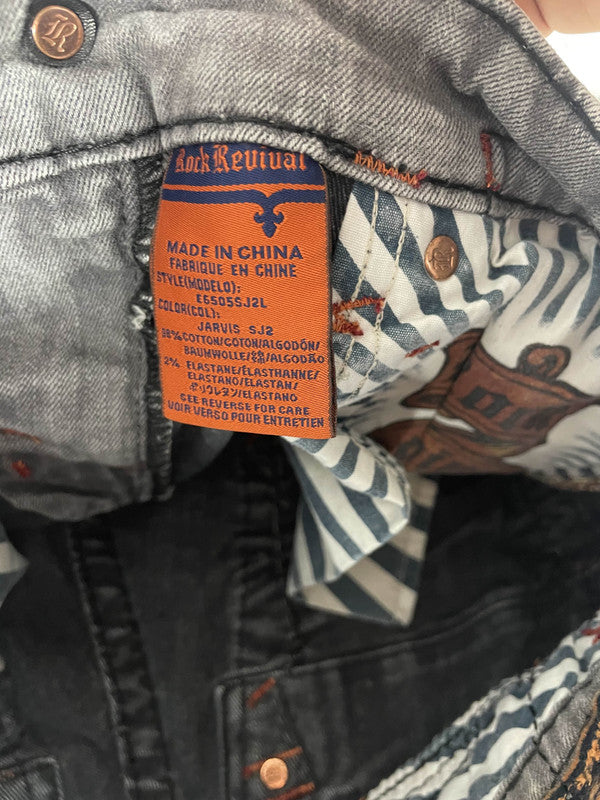 Rock Revival Jeans M Vintage y2k Straight Denim Hip Hop Embroidered #QI0144