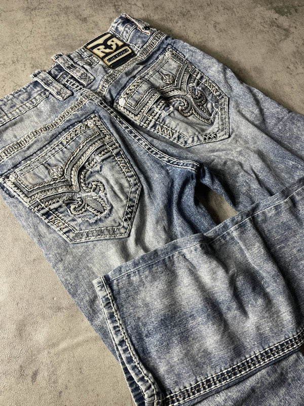 Rock Revival Jeans M Vintage y2k Straight Leg Denim Hip Hop Embroidered #EW4950