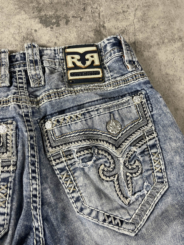 Rock Revival Jeans M Vintage y2k Straight Leg Denim Hip Hop Embroidered #EW4950