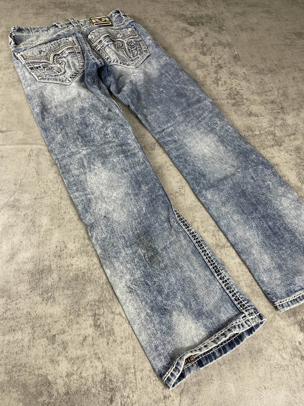 Rock Revival Jeans M Vintage y2k Straight Leg Denim Hip Hop Embroidered #EW4950