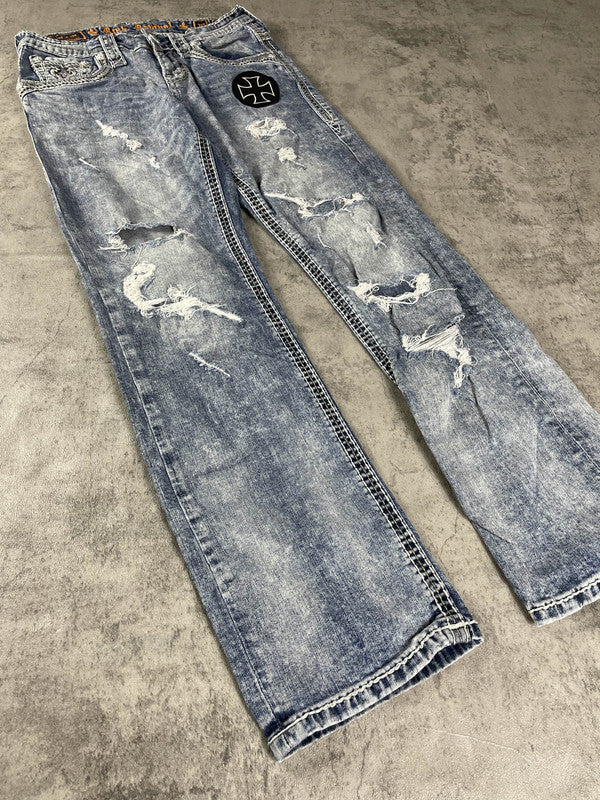 Rock Revival Jeans M Vintage y2k Straight Leg Denim Hip Hop Embroidered #EW4950