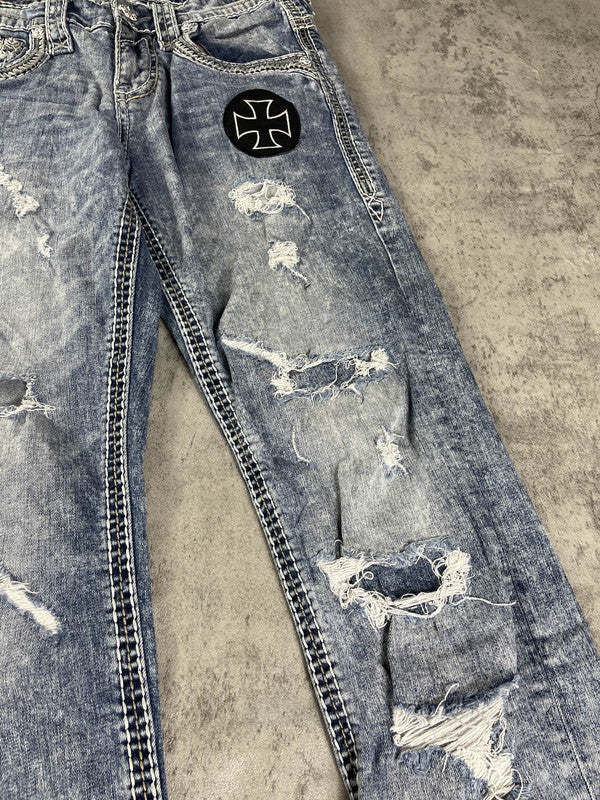 Rock Revival Jeans M Vintage y2k Straight Leg Denim Hip Hop Embroidered #EW4950