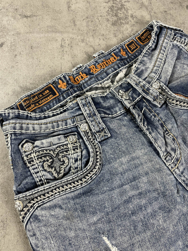 Rock Revival Jeans M Vintage y2k Straight Leg Denim Hip Hop Embroidered #EW4950