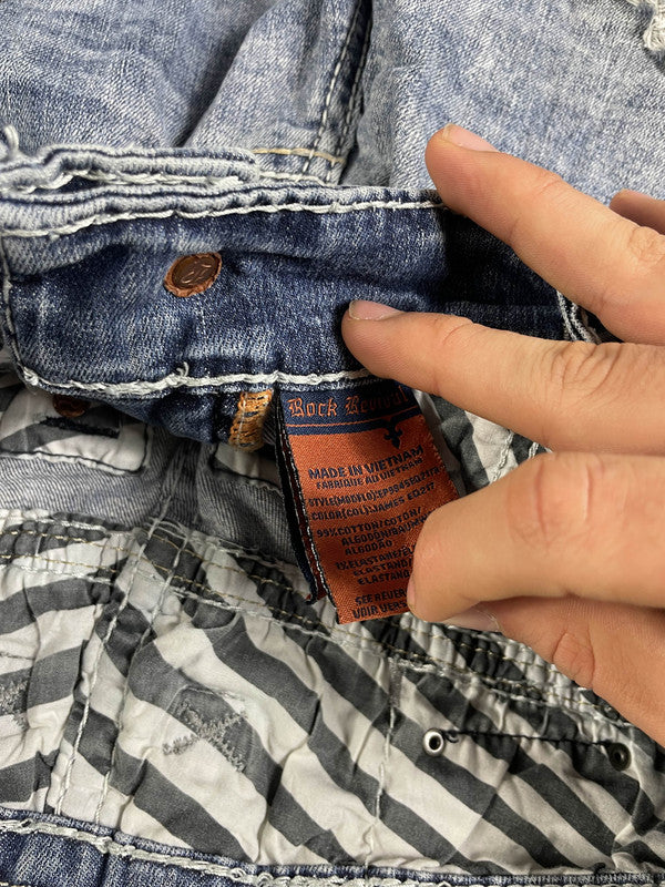 Rock Revival Jeans M Vintage y2k Straight Leg Denim Hip Hop Embroidered #EW4950