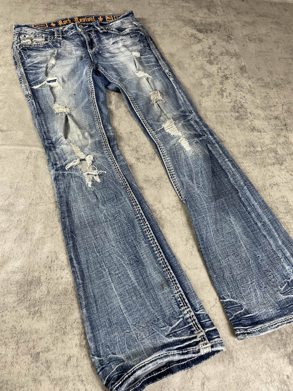 Rock Revival Jeans S Bootcut Vintage y2k Rare Hip Hop Embroidered #BT5512
