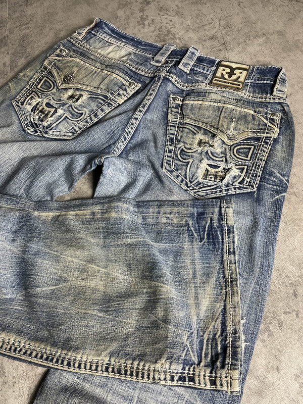 Rock Revival L Baggy Jeans Vintage Y2k Rare Hip Hop Embroidered #EN1593