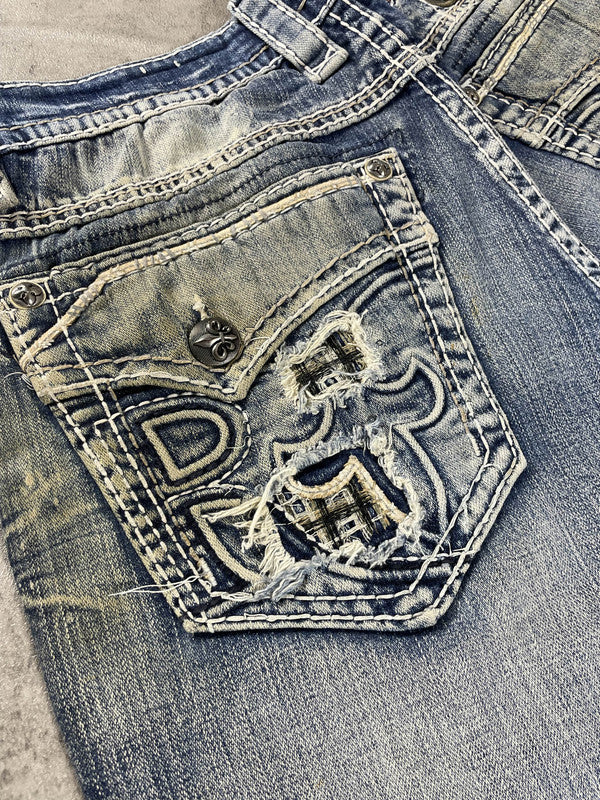 Rock Revival L Baggy Jeans Vintage Y2k Rare Hip Hop Embroidered #EN1593