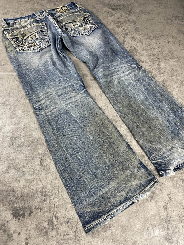 Rock Revival L Baggy Jeans Vintage Y2k Rare Hip Hop Embroidered #EN1593