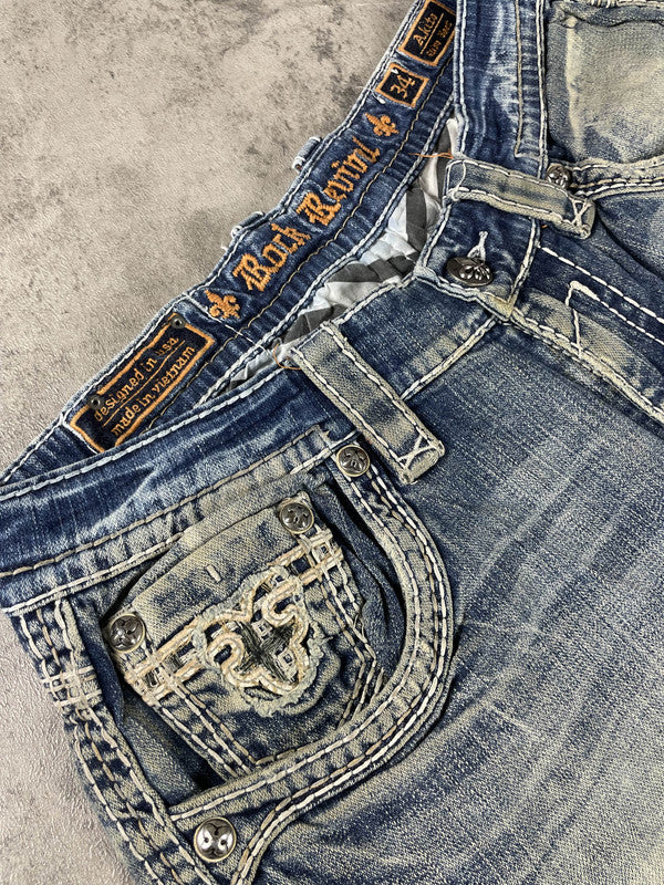 Rock Revival L Baggy Jeans Vintage Y2k Rare Hip Hop Embroidered #EN1593