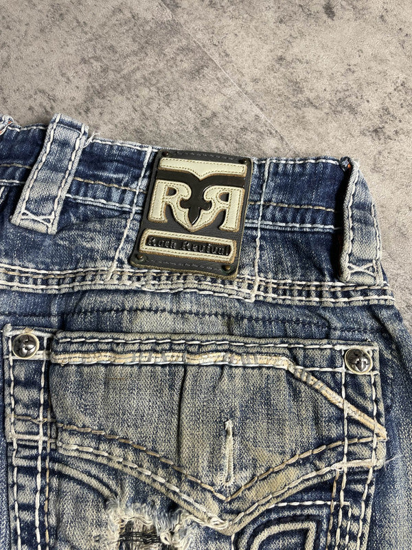 Rock Revival L Baggy Jeans Vintage Y2k Rare Hip Hop Embroidered #EN1593