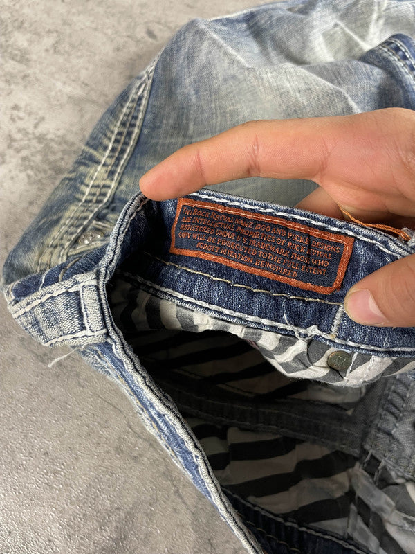Rock Revival L Baggy Jeans Vintage Y2k Rare Hip Hop Embroidered #EN1593