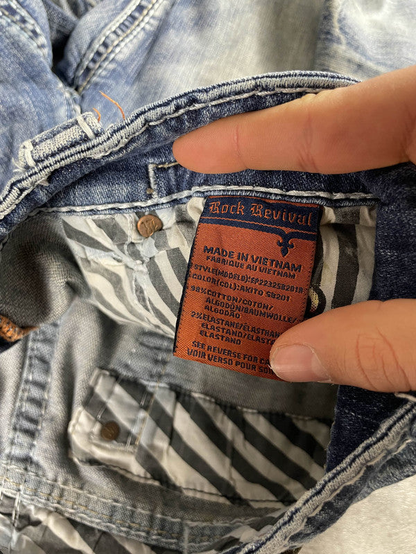 Rock Revival L Baggy Jeans Vintage Y2k Rare Hip Hop Embroidered #EN1593