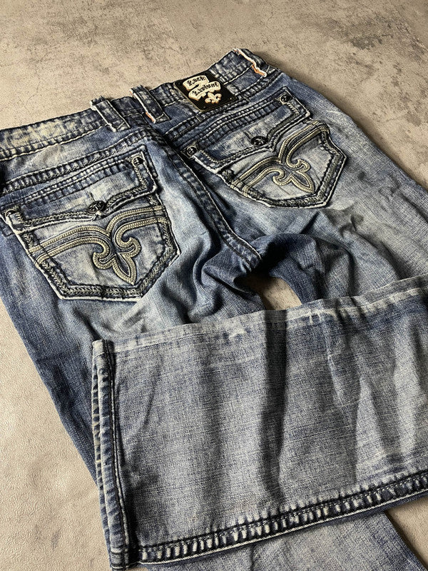 Rock Revival S Jeans Vintage Y2K Rare Baggy Hip Hop Embroidered #PH4378